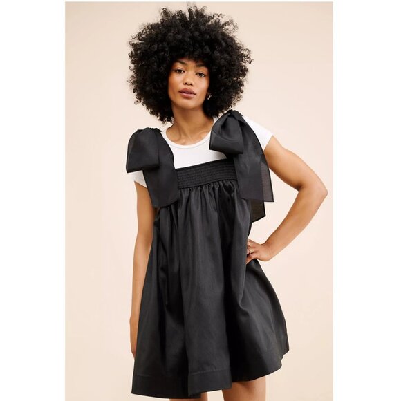 NEW Anthropologie Hutch Solid Tie Strap Mini Dress Black Organza Bow Tie Strap - Picture 3 of 3